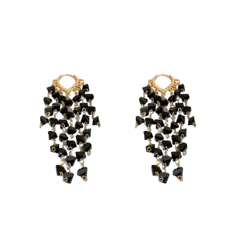 Europe and the United States Fashion Black Crystal Fringe Earrings Temperament New Earrings Wholesale