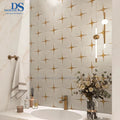 Carrara White Square Marble Mosaic Tile Metal Brass Natural Stone Mosaic Wall Art