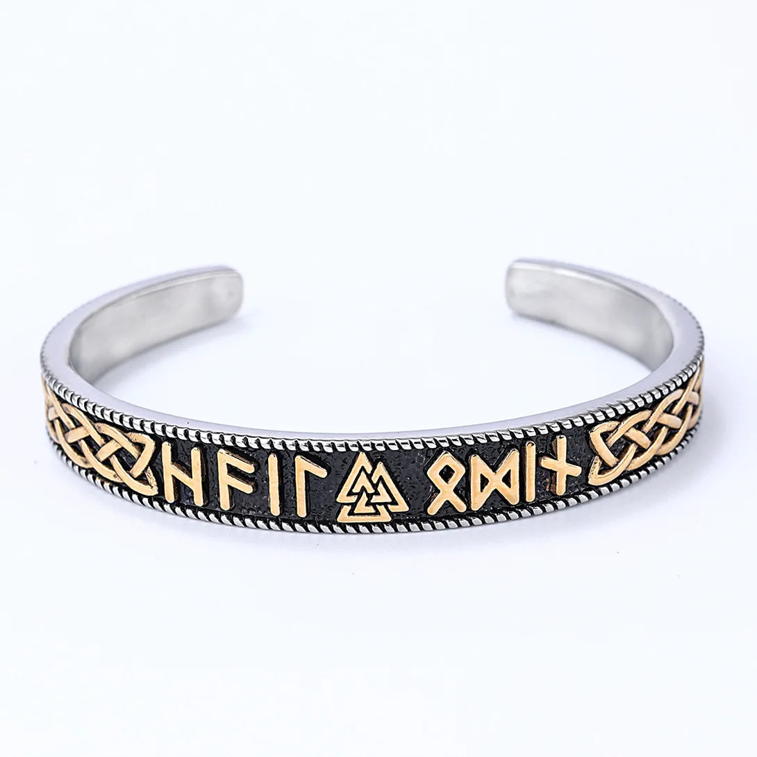 Norse Celtic Stainless Steel Nordic Fashion Cuff Viking Rune Bracelet for Men's Amulet Jewelry Arm Ring