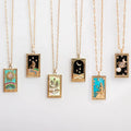 INS Hot Jewelry Vintage Diamond Square Female Pendant Necklace Gold Plated Tarot Card Necklace
