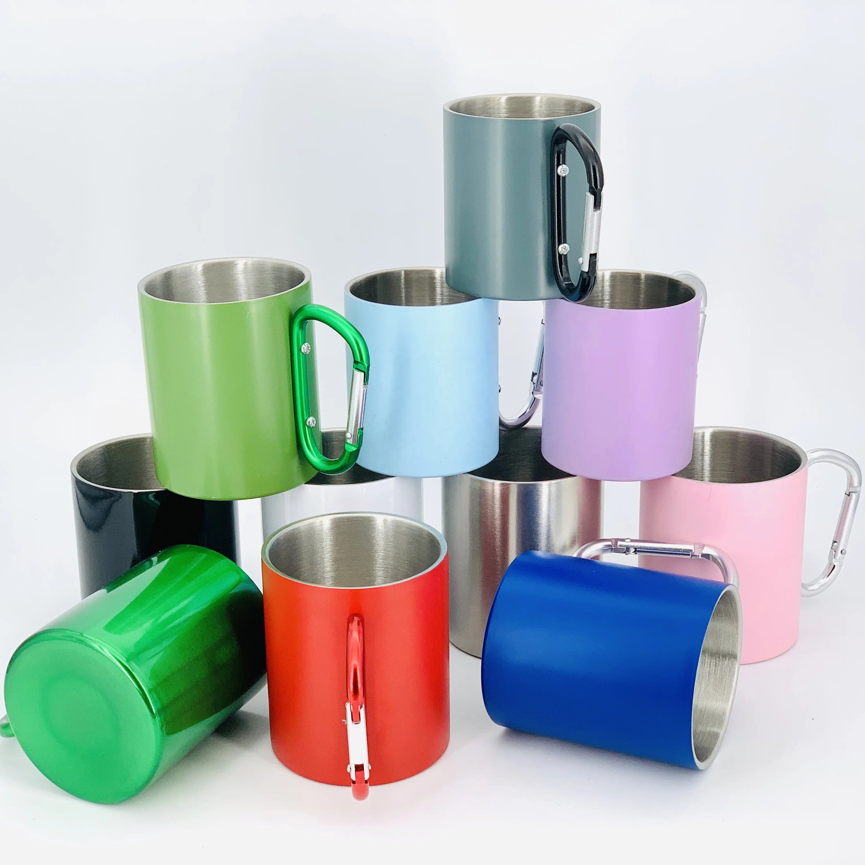 200ml Mountaineering Mug Wholesale Double Wall Stainless Steel Hiking Coffee Cup Carabiner Camping Mug With Handle
