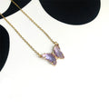 Women's Stainless Steel Butterfly Necklaces with Blue Crystal Stones 11 Colors Rhodium Plated Chains Lip Shape for Anniversaries