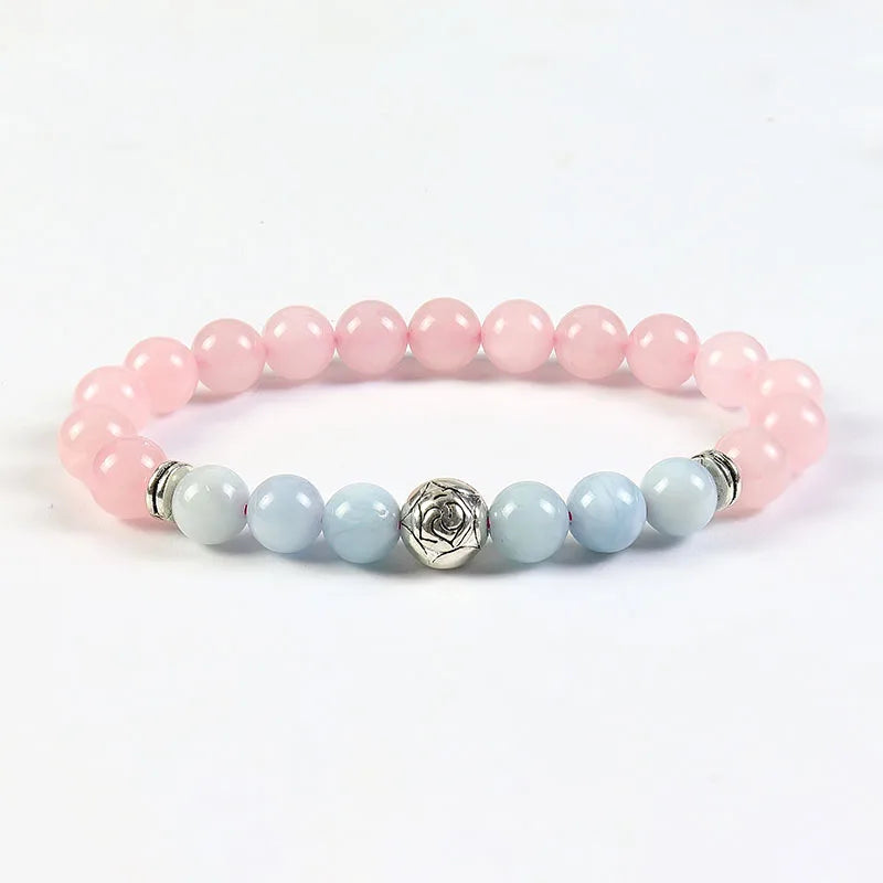 Wholesale Genuine Aquamarine Rose Quartz Stone Bracelet Gemstone Crystal Bracelets With Flower Charms Stone for Woman