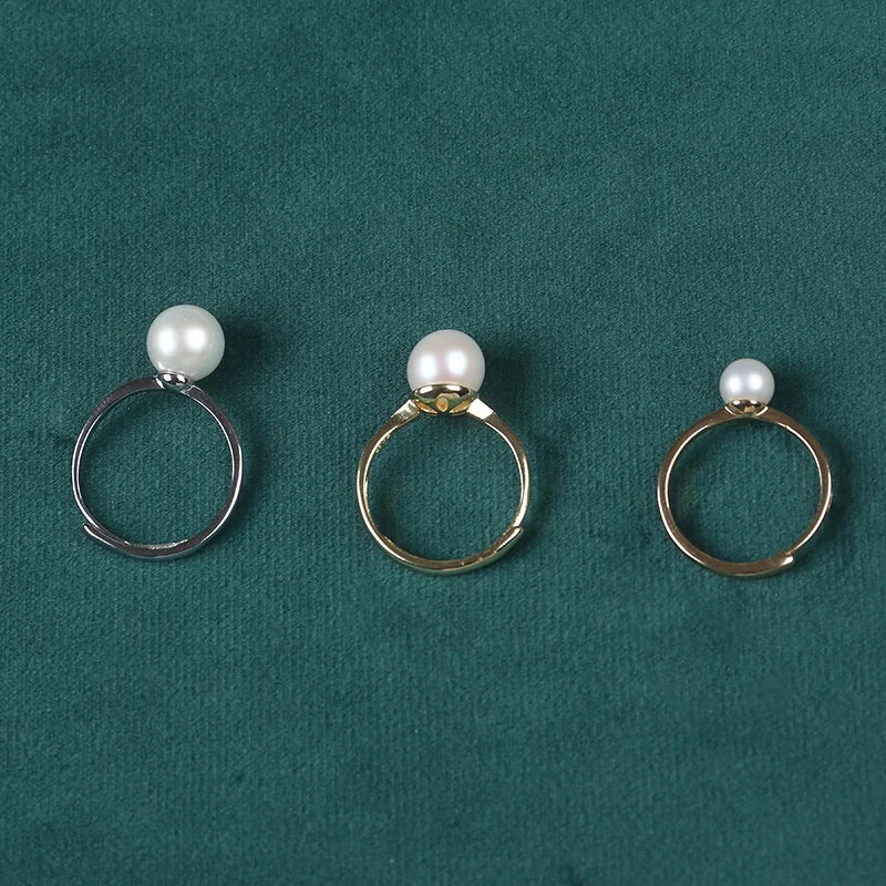 Classic Design Sterling Silver Perfectly Round Freshwater Pearl Rings