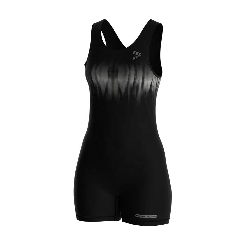 Minimal Black Women's Sports Bodysuit Gusseted Crotch Sublimation Print Durable Colorfast Activewear for Yoga Fitness
