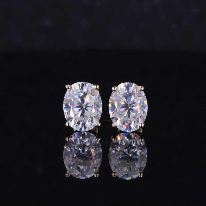 14K Gold Earring Each Moissanite 0.5ct 1ct 1.5ct 2ct Oval Loose Moissanite Diamond Stud Earring