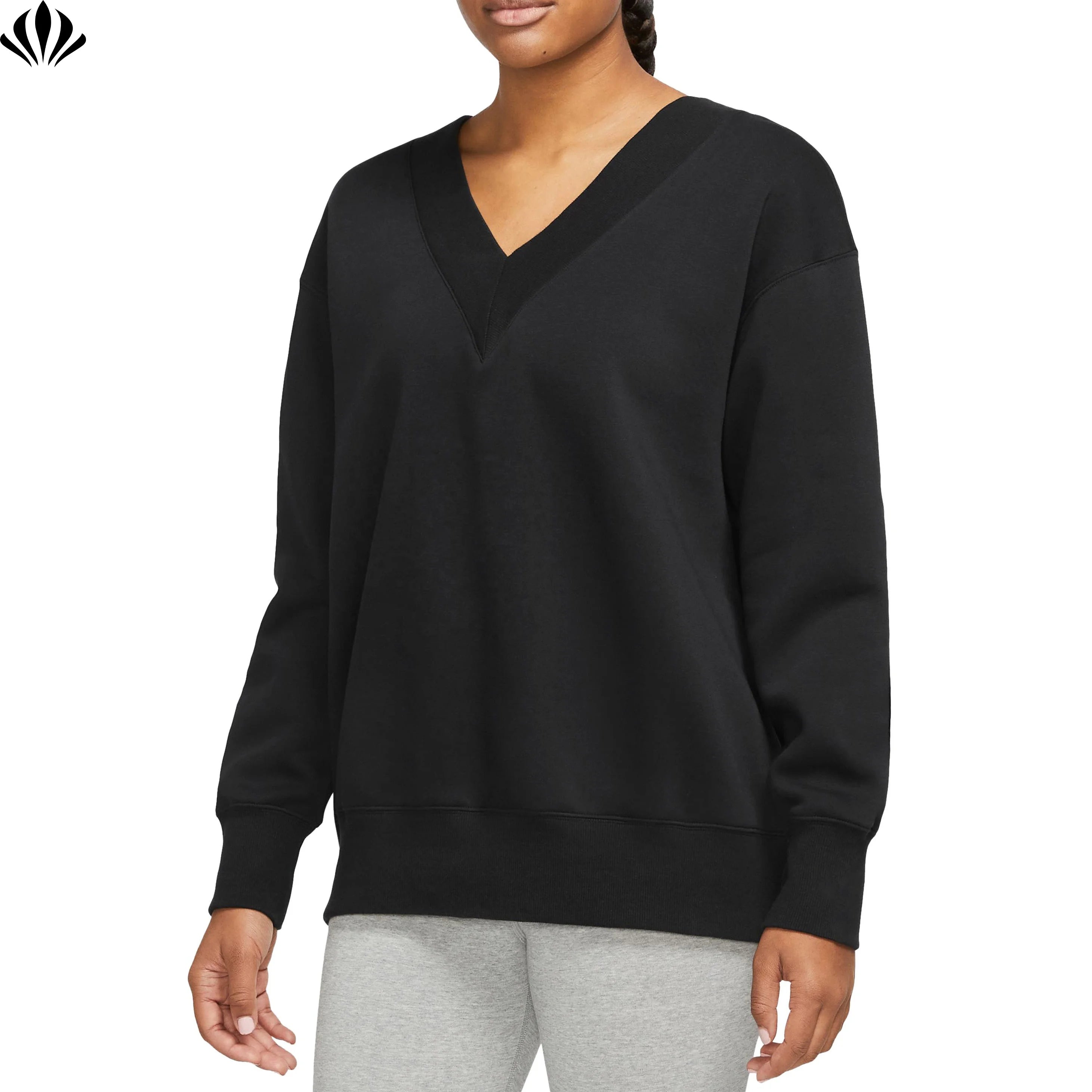 Best Selling Women Cotton Polyester Fleece Oversized V Neck Pullover Sweatshirt for Casual