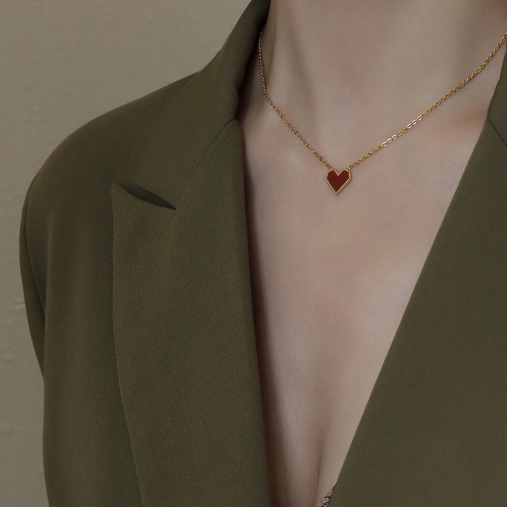 18k Gold Plated Jewelry Necklace Fashion Red Love Heart Necklace Alloy Heart Necklace for Women