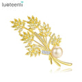 LUOTEEMI Luxury Christmas Women Elegant Brooch Gold Plated Yellow Cubic Zirconia Brooches