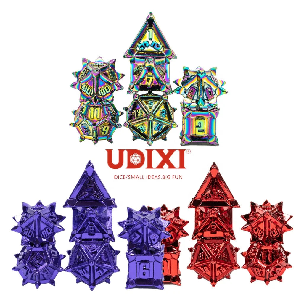 For Udixi Custom Logo Polyhedral Metal Dice Set Wholesale Colorful Dungeons and Dragons RPG Packaged in Metal Box