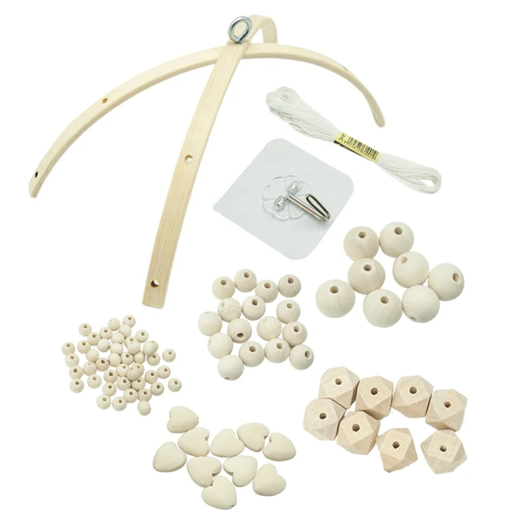 Bamboo Mobile Bed Bell Semicircle DIY Kit with Different Beads in Star or Heart Shape for Home Decoration Needlework