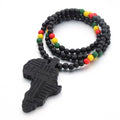 Hot Sell 8MM Wood Beaded Long Chain African Map Pendant Necklace for Women and Men