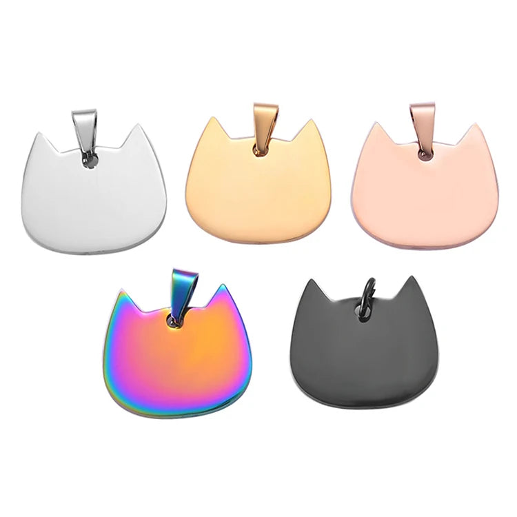 Hot Selling Cat Dog Tag Fashionable Stainless Steel Cat Head Shape Solid Pattern Breakaway Feature Pet Collars Leashes Harnesses
