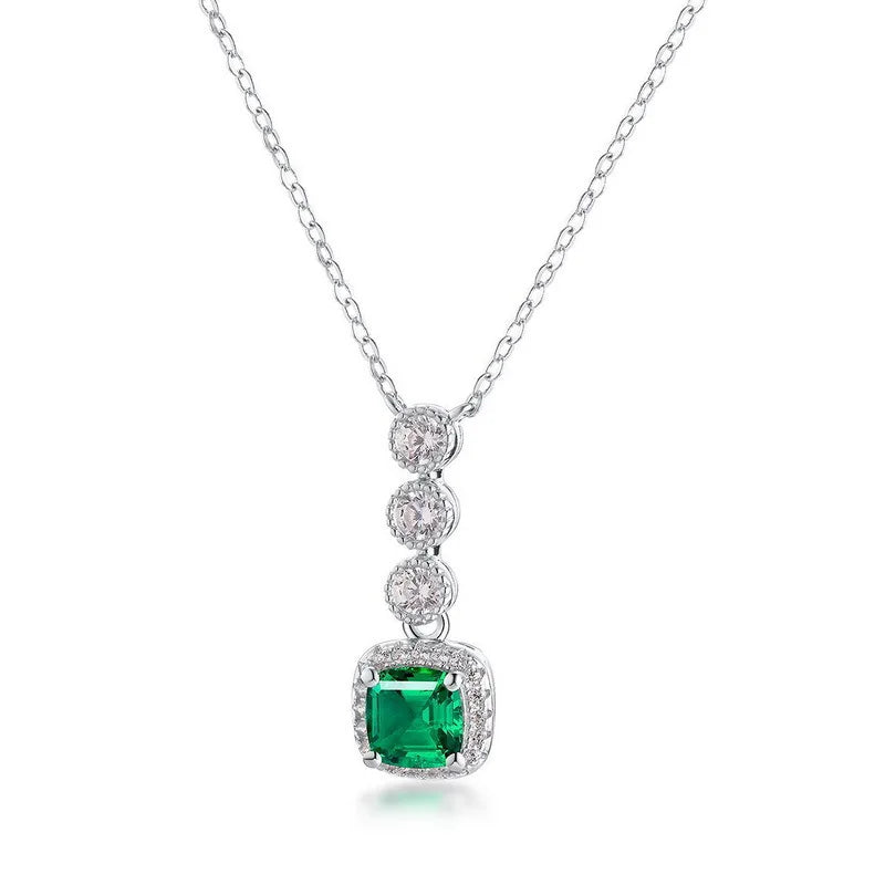 New Arrivals S925 Sterling Silver Emerald Earrings Necklace Set Retro Fashion Luxurious Wedding Jewelry Gift