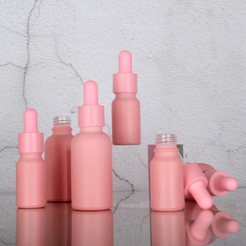 Pink Coated Glass Dropper Bottles 10ml 20ml 30ml UV Safe Perfumes Bottle 1 Oz Pink Essential Oil Bottle With Glass Dropper