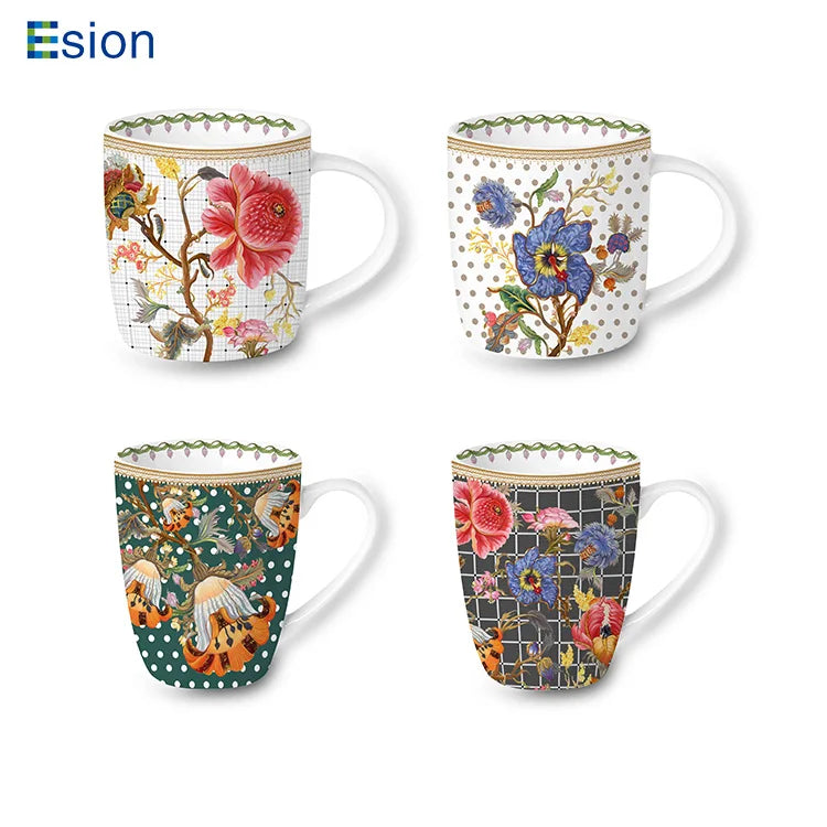 Top Seller 2023 European Style 12oz Retro Decals Gift Cups Ceramic Coffee Cup Coffee Mug Tea Cups