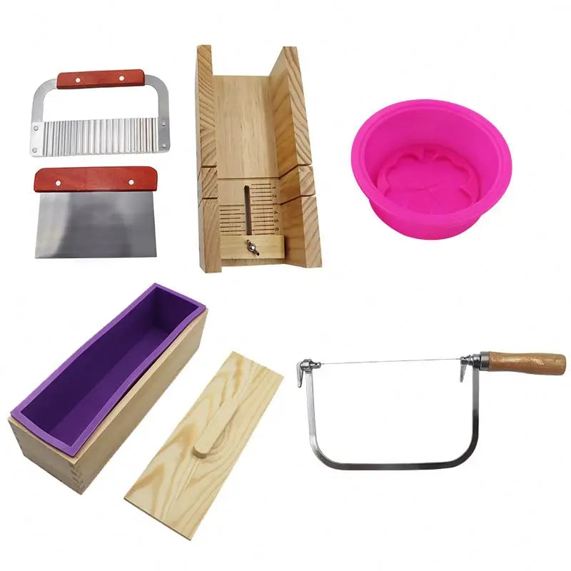 8 Newly Designed Multi-functional New Silicone Products Wooden Box 1200ml Manual Soap Mold Soap Cutter Cover