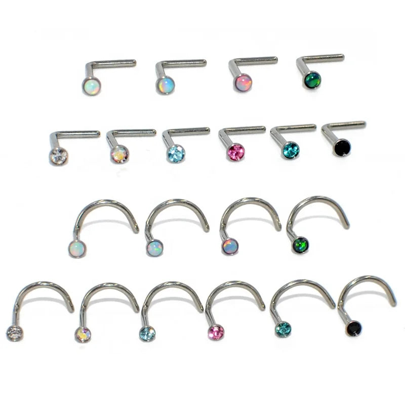 Gaby New Nose Rings G23 Titanium ASTM F136  Opal  Zircon Nose Ring  L-shaped S Shape Nose Stud Titanium Piercing Jewelry