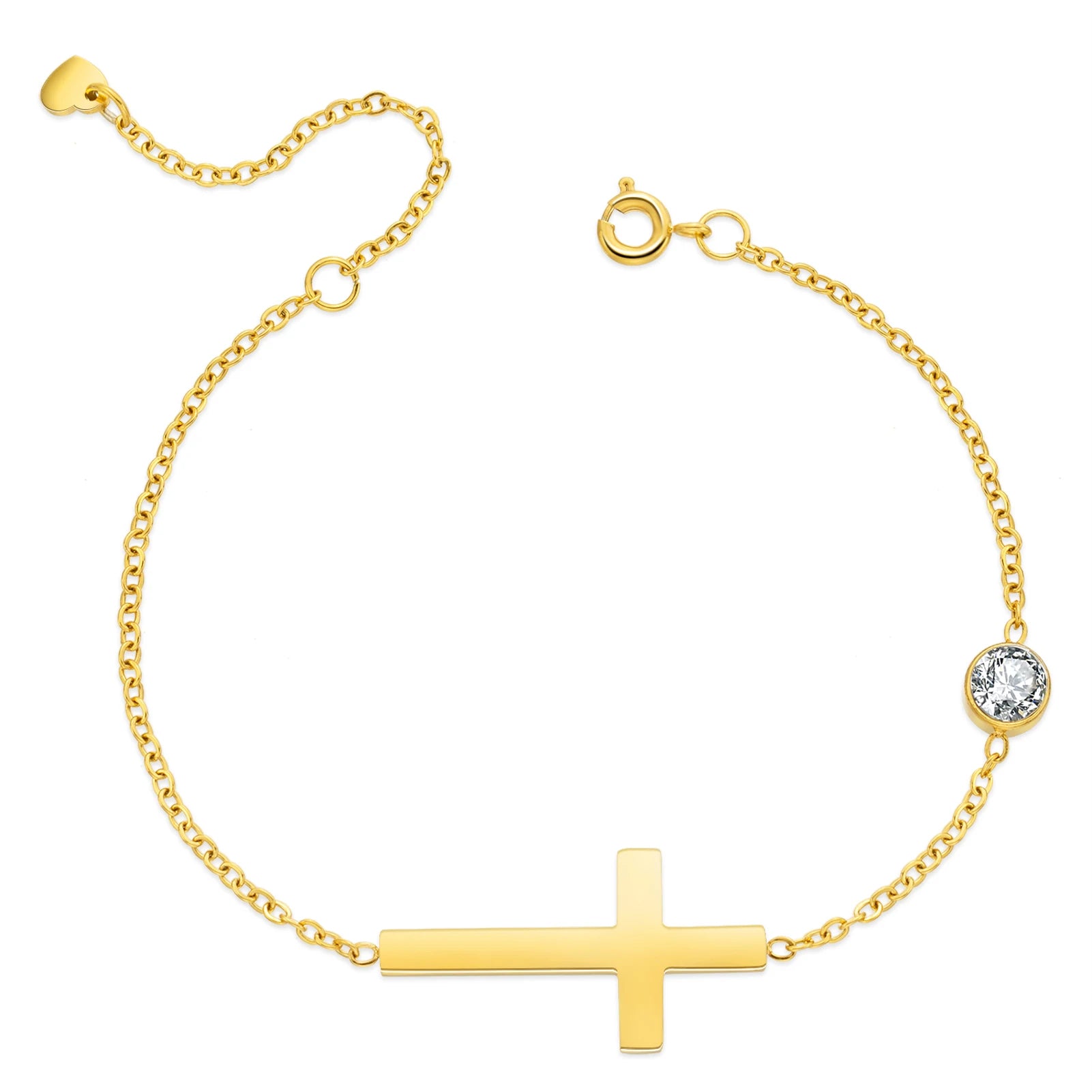 Loftily Hot Selling Minimalist Stainless Steel Zircon Heart Bracelet Gold Plated Religious Cross Bracelet Jewelry Women