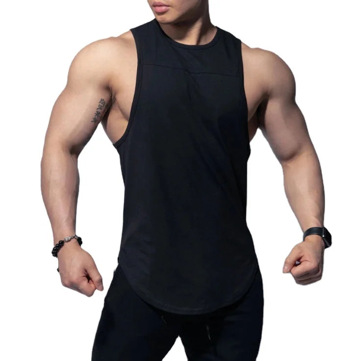 Mens Summer Sports Sleeveless Spandex/Polyester Vest Gym Stringer Bodybuilding Fitness Running Training Wear Breathable Quick