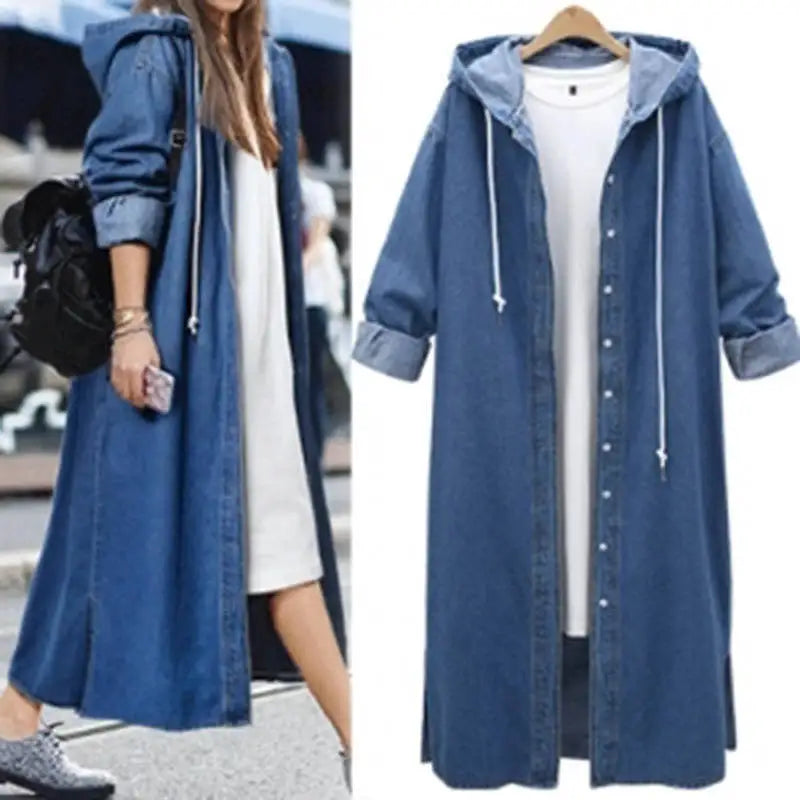 OEM Wholesale Woman Ladies Hooded Parka Jacket Women Oversized Denim Windbreaker Autumn Jacket Long for Jeans Coat