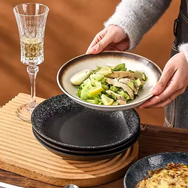 Wholesale 8 Inch Japandi Ceramic Pasta Plates Eco-Friendly Porcelain Round Deep Dinner Plate Oven Microwave Safe for Restaurants