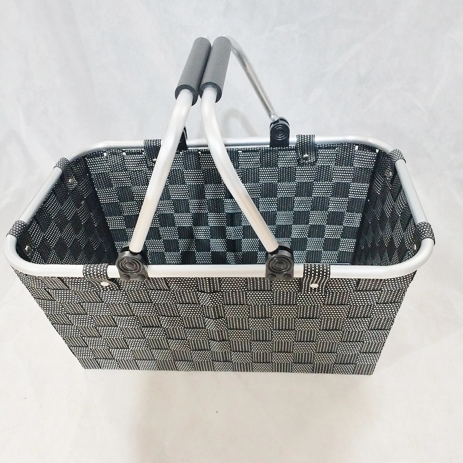 Plastic Nylon Woven Shopping Baskets Picnic Baskets with Folding Aluminum Handles
