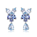 Abiding Flower Natural Mystic Quartz Sky Blue Topaz Gemstone Boho Fashion Jewelry Earring Sterling Silver