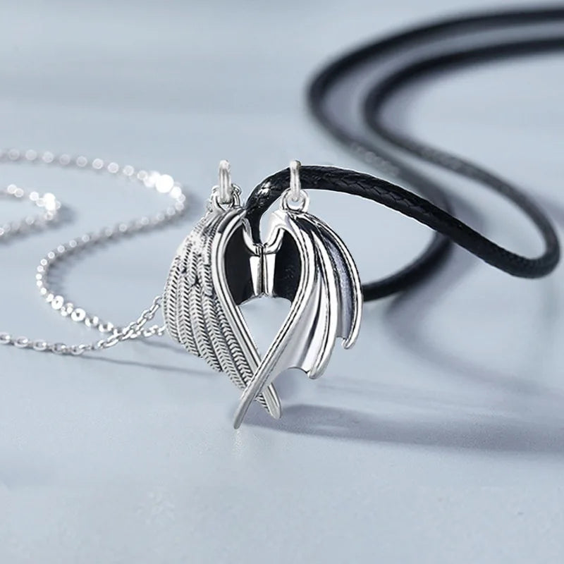 Magnetic Devil Angel Couple Lovers Necklace Leather Clavicle Lovers Chain Clavicle Lovers Chain Valentine's Day
