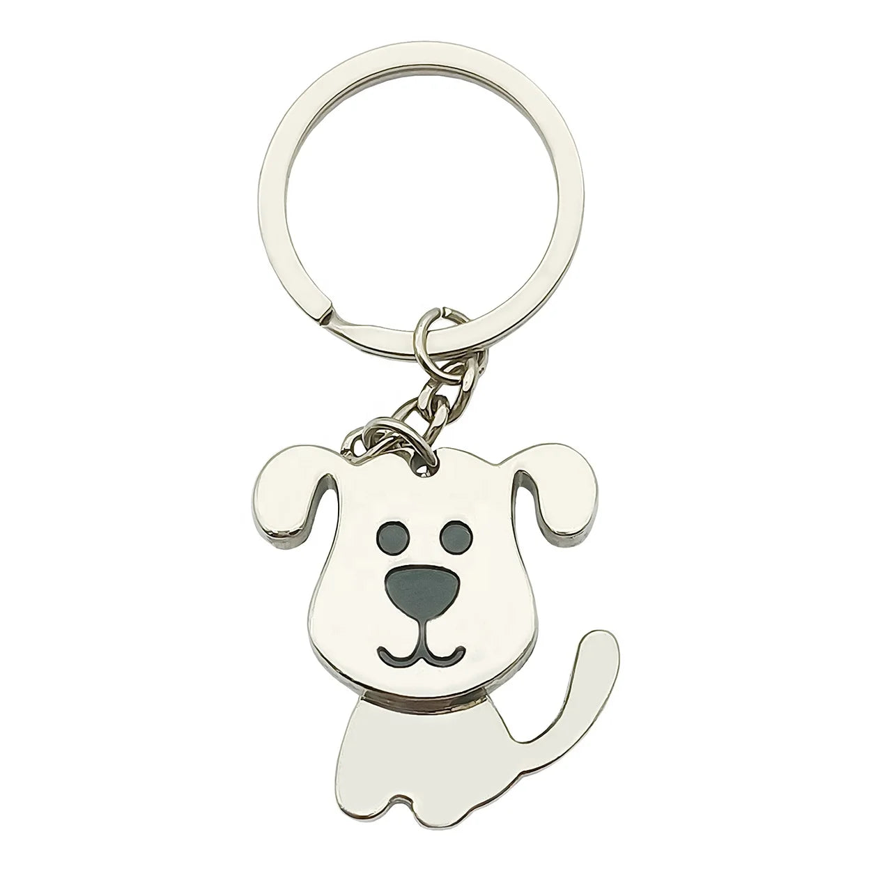 Wholesale Hot Selling Metal Zinc Alloy Silver Cartoon Rotatable Dog Keychain Cute Animal Gifts Car Keyring Holder Custom Logo