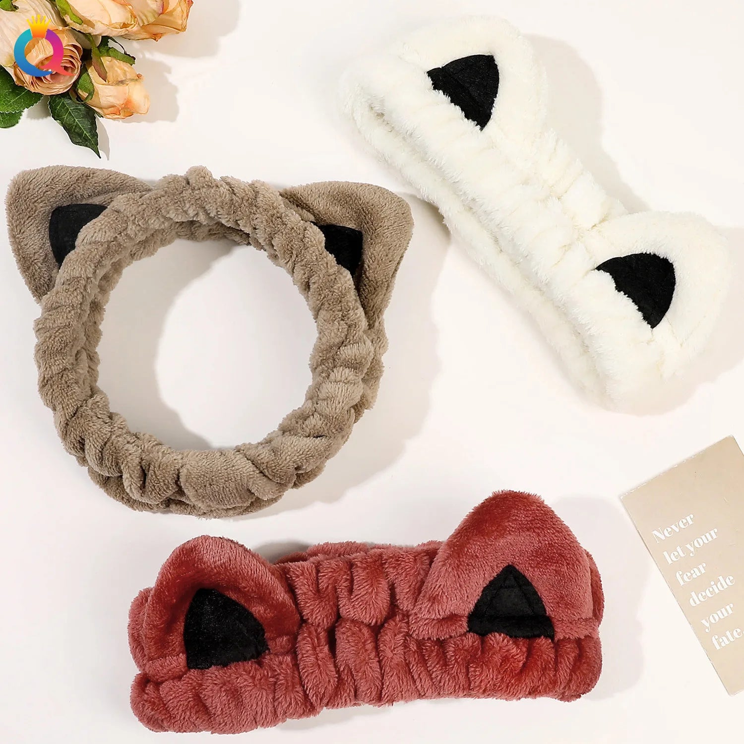 QIYUE Cute Cat Ear Elastic Hair Band Plush Coral Velvet Headband Winter Warm Lovely Head Wear