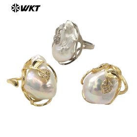 WT-MPR087 Gorgeous High Bright Natural Freshwater Baroque Pearl Ring Women Gold Claw Setting Precious Gift for Birthday