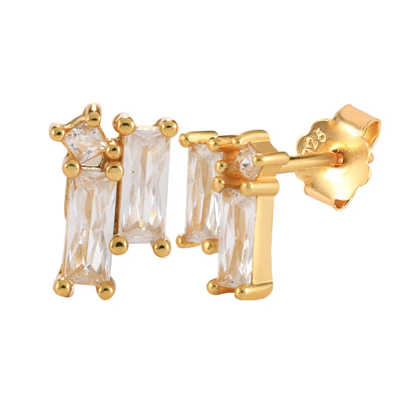 New Clear Green Pink Cubic Zirconia   CZ SS 925 Sterling Stud Earrings Trendy  Fashion Jewelry