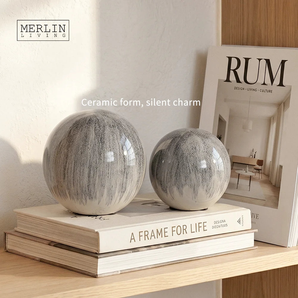 Merlin Living Nordic Home Decor Flower Glazed Ball Ceramic Decoration for Living Room Decoration Accessories