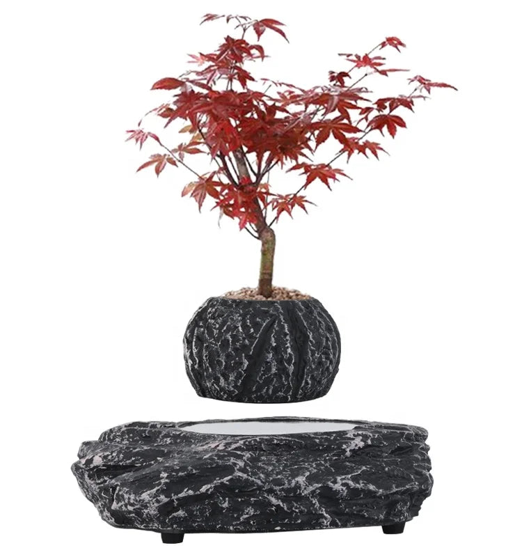 Nordic Simple Personality Black Resin Stone-like Floating Magnetic Levitation Indoor Outdoor Home Office Bonsai Pots for Plants