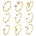 Daidan Open Ring Women Adjustable Zircon Balls 925 Dainty  Cuff 14K Gold Plated Star Moon Flower Silver Rings