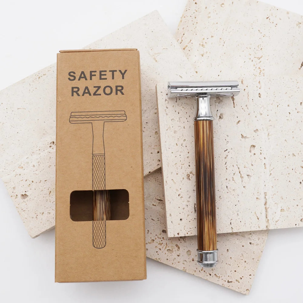 Customized Logo Bamboo Wood Handle Stainless Steel Blade Safety Razor with Single Blade Engraving