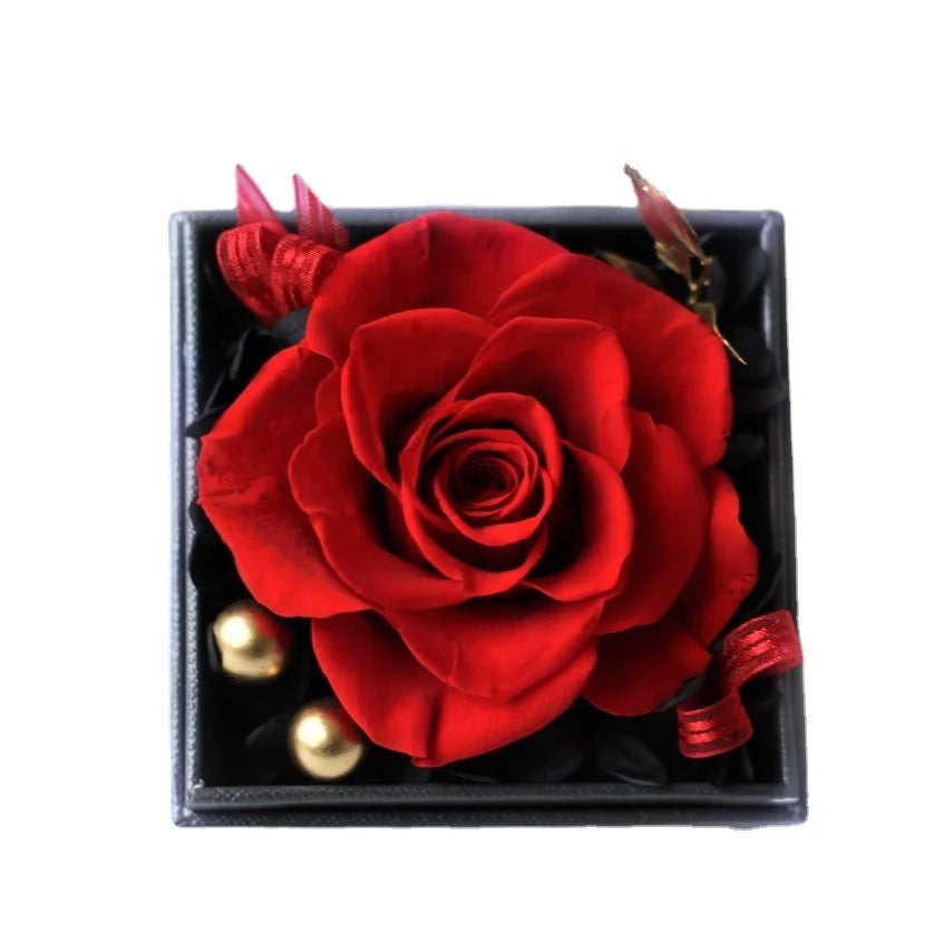Lover Christmas Gift Forever Flower Acrylic Jewelry Box Real Rose Drawer Gift Box Necklace Ring