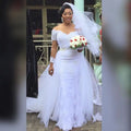 Vestidos De Novia African Handwork Sheer Neck Plus Size Bridal Lace Wedding Dresses With Detachable Train MWA987