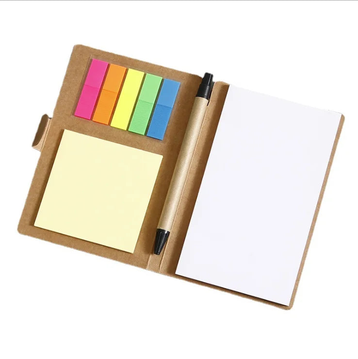 OEM Custom Printed Kraft Cover Memo Notebook Self-Adhesive Sticky Notes Pad and Pen Included