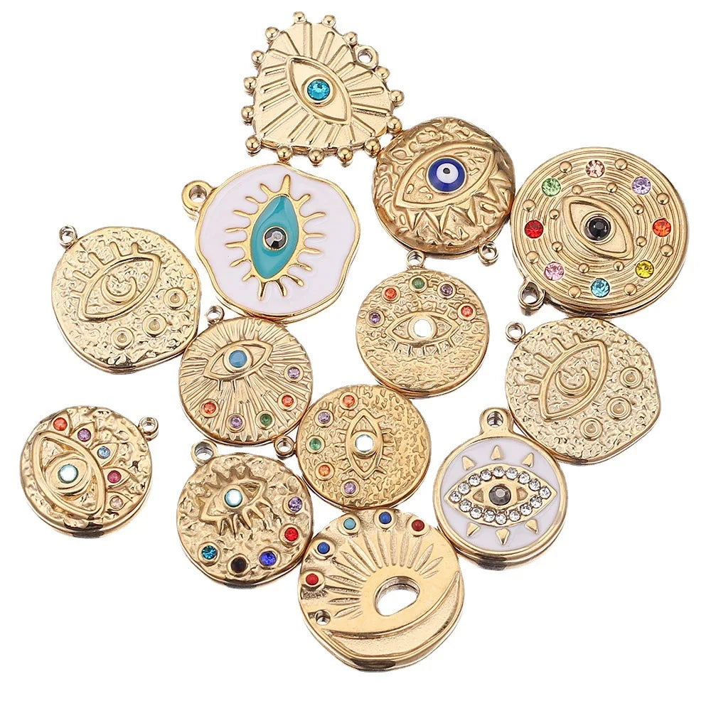 Fashion 18k Gold Plated Stainless Steel Eye Pendant Stainless Steel Eye Pendant Bracelet Necklace Earrings