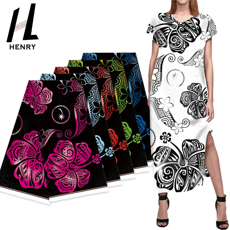 Henry Island Style Plumeria Design Print Custom Polyester Fabrics for Garment Girls Clothing Fabric All White Black Sarong
