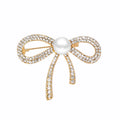 Fashion Chic Inlaid Diamond Bow Tie Brooch Pin Shiny Rhinestone Crystal Pearl Bow Brooch for Women