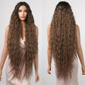 Japan Future Fiber Chestnut Brown Long Kinky Curly Lace Front Synthetic Wig Ombre Hair Wavy Lace Wigs Daily Party Wedding Use
