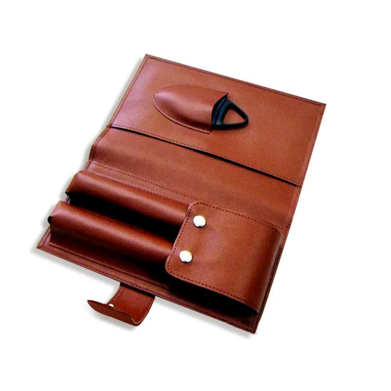 OEM Vanace Handmade 2 CT Luxury Travel Leather Cigar Bag With Spanish Cedar Cigar Cutter for Outdoor Office Use Comes Gift Box