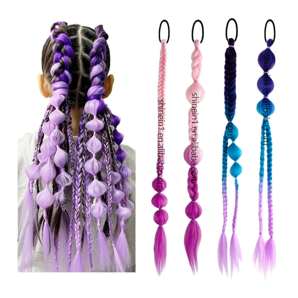 Wholesale Handmade Crochet Twist Jumbo Braiding Hair Extensions Ombre Color Synthetic Bubble Braid Ponytail for Women