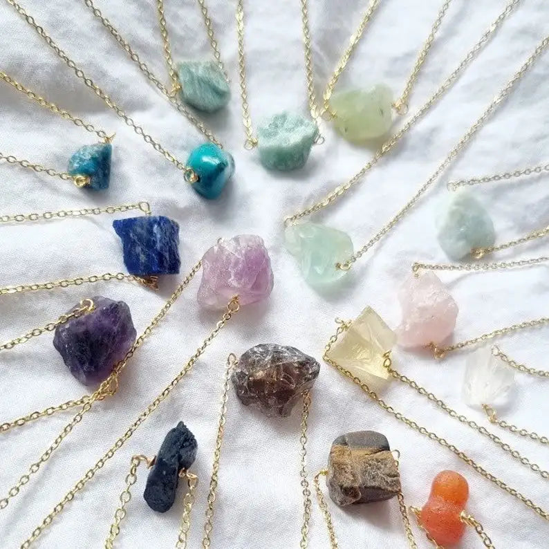 Raw Crystal Stainless Steel Gold Plated Pendants Necklace Raw Rough Irregularity Stone Charm Necklaces for Women