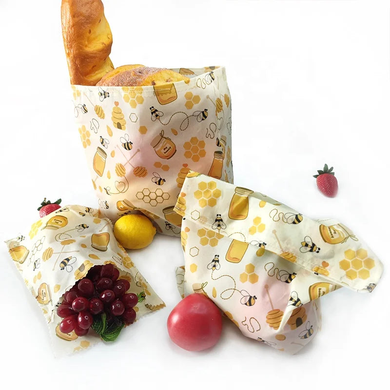 Beeswax Cotton Cloth Customizable Size and Printing Food Storage Bread Bag Freshness Preservation