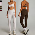 XW-TM0254Y-1 Backless Cross Padded Bras Fitness Set Sports Hip Line Front V Leggings Gym Sportswear Workout Women's Sets