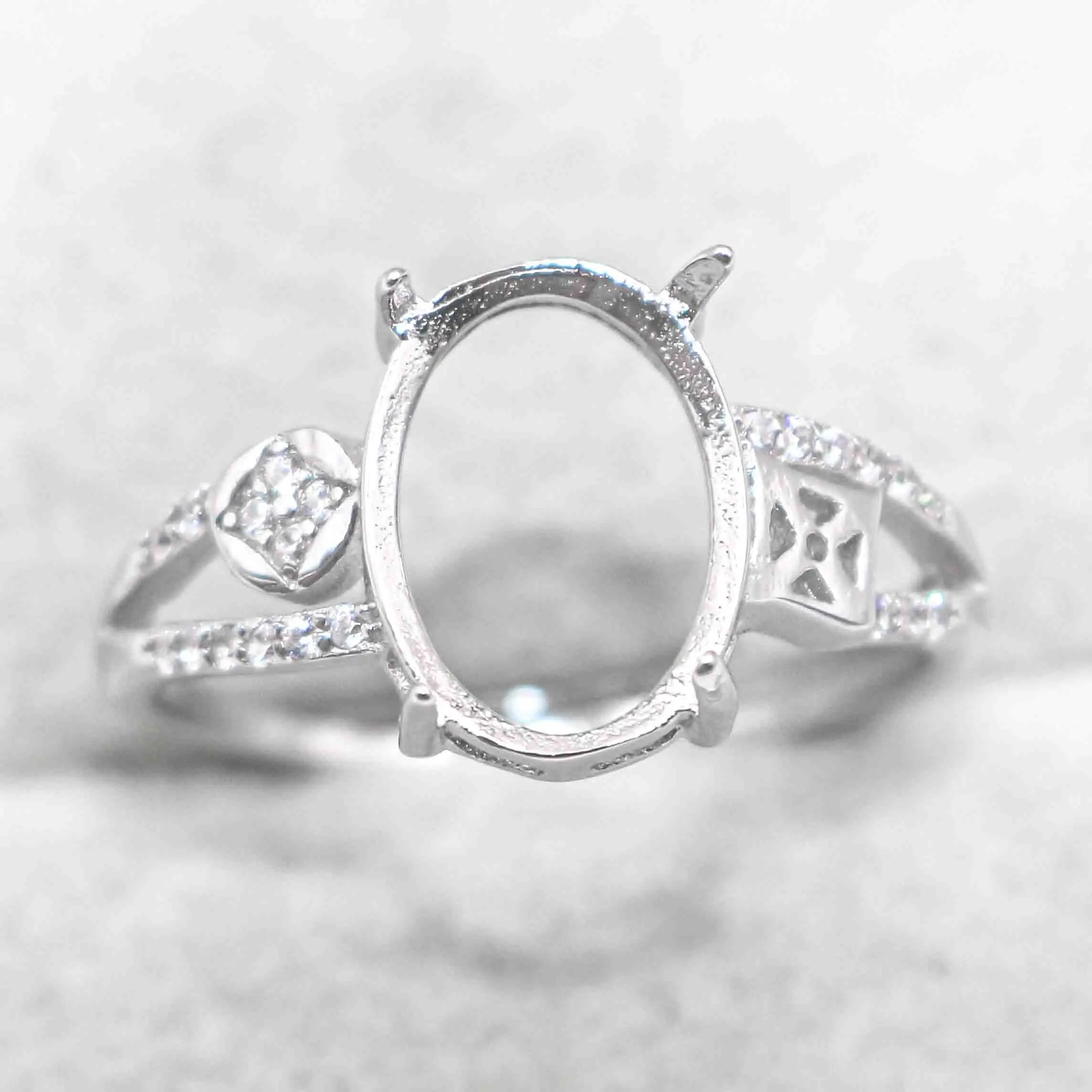 Sterling Silver 9*12mm Semi Mount Ring Empty Frame Blank Support Claws Setting S925 Base Holder Without Center Stone for Inlay